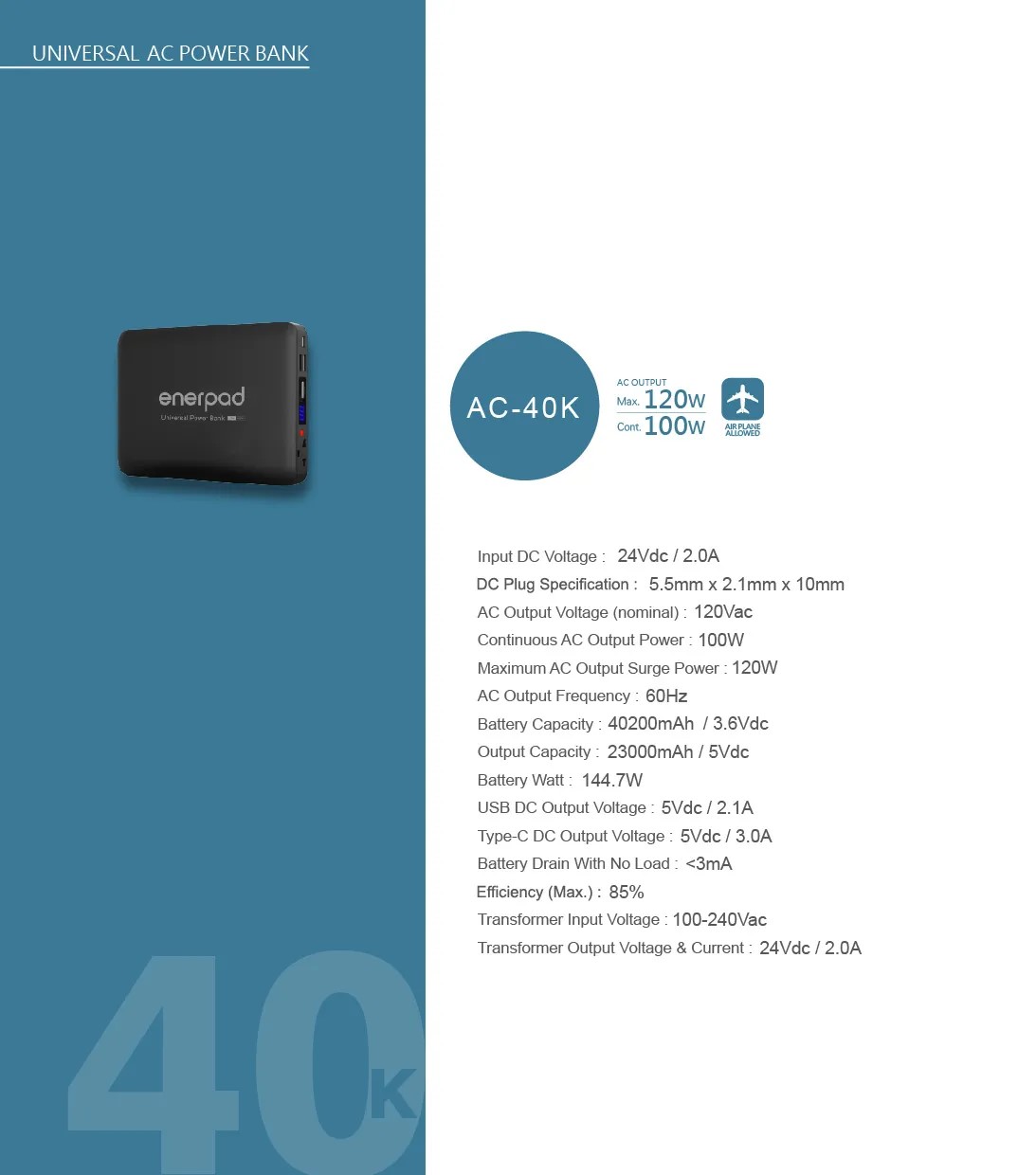 Universal AC Portable Power Bank-AC-40K