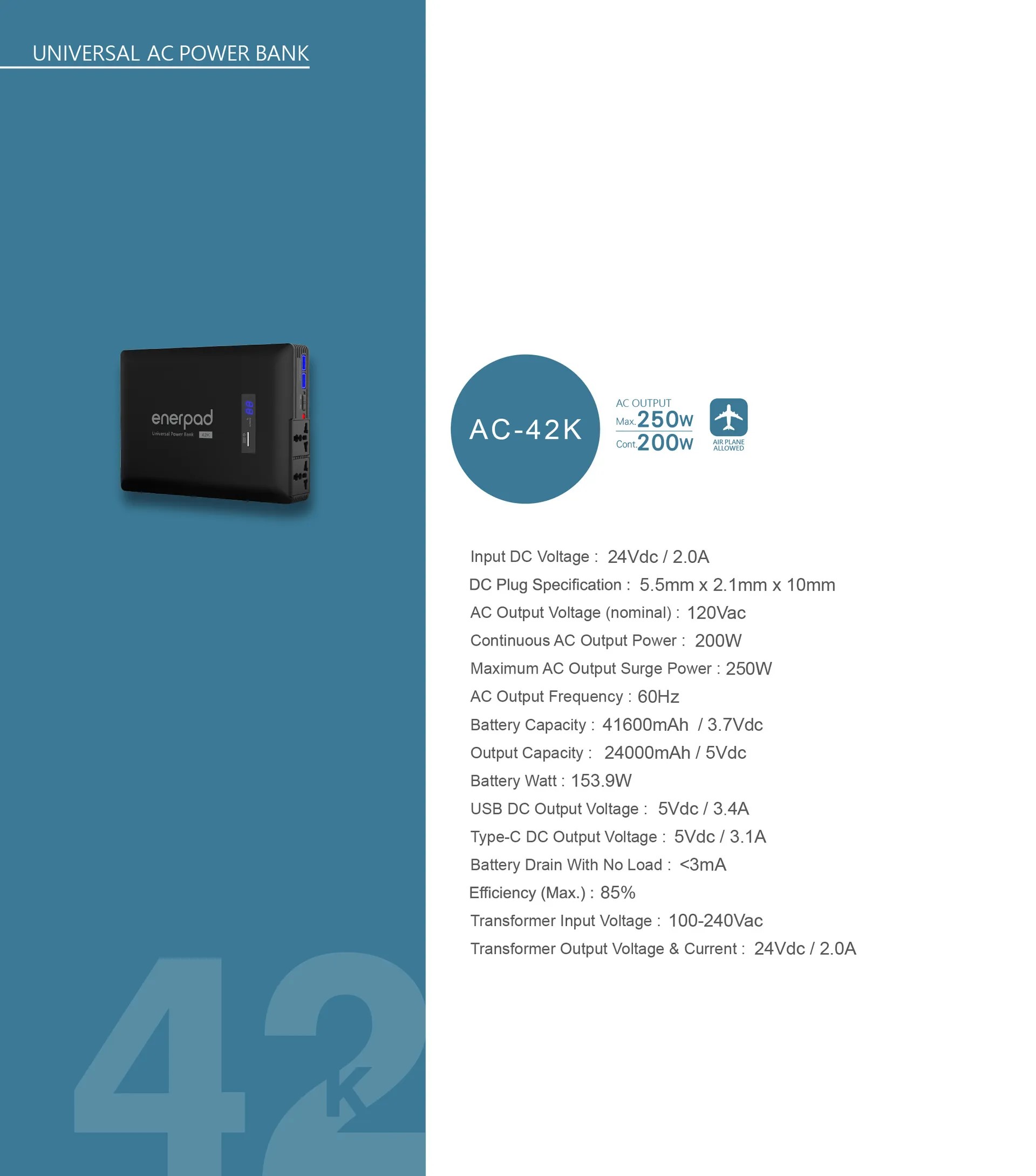 Universal AC Portable Power Bank-AC-42K